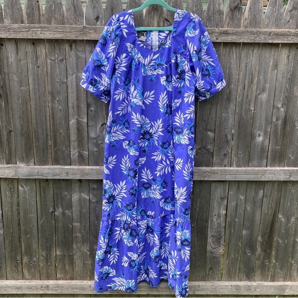 Y Not Hawaii Dresses & Skirts - Vintage Y Not Hawaii Made in USA Floral Mumu Puff Sleeve Ruffle Hem Sz L